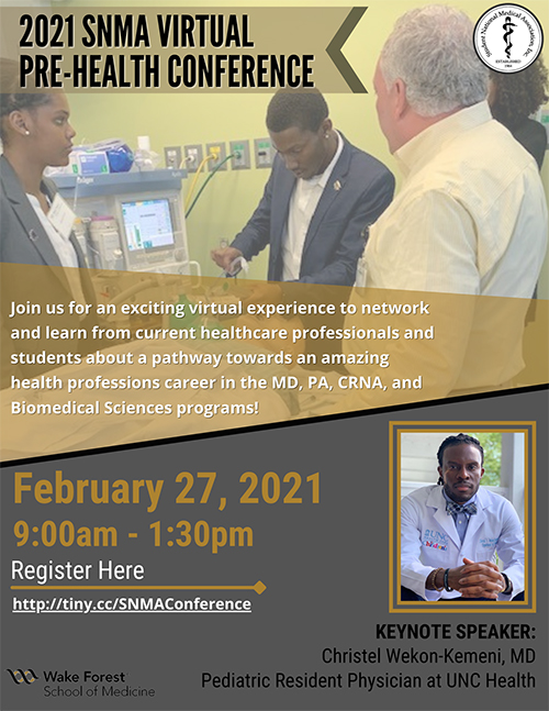 Information flyer for 2021 SNMA Virtual Pre-Health Conference