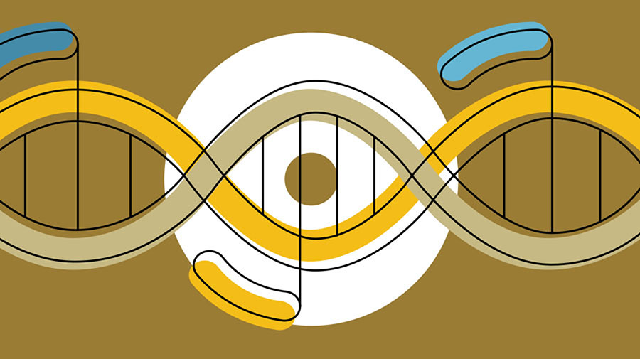 Decorative element with stylized DNA helix in shades of gold